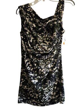Sharagano Camouflage Sleeveless Cowl Neck Large Dress Autumn Gorpcore New